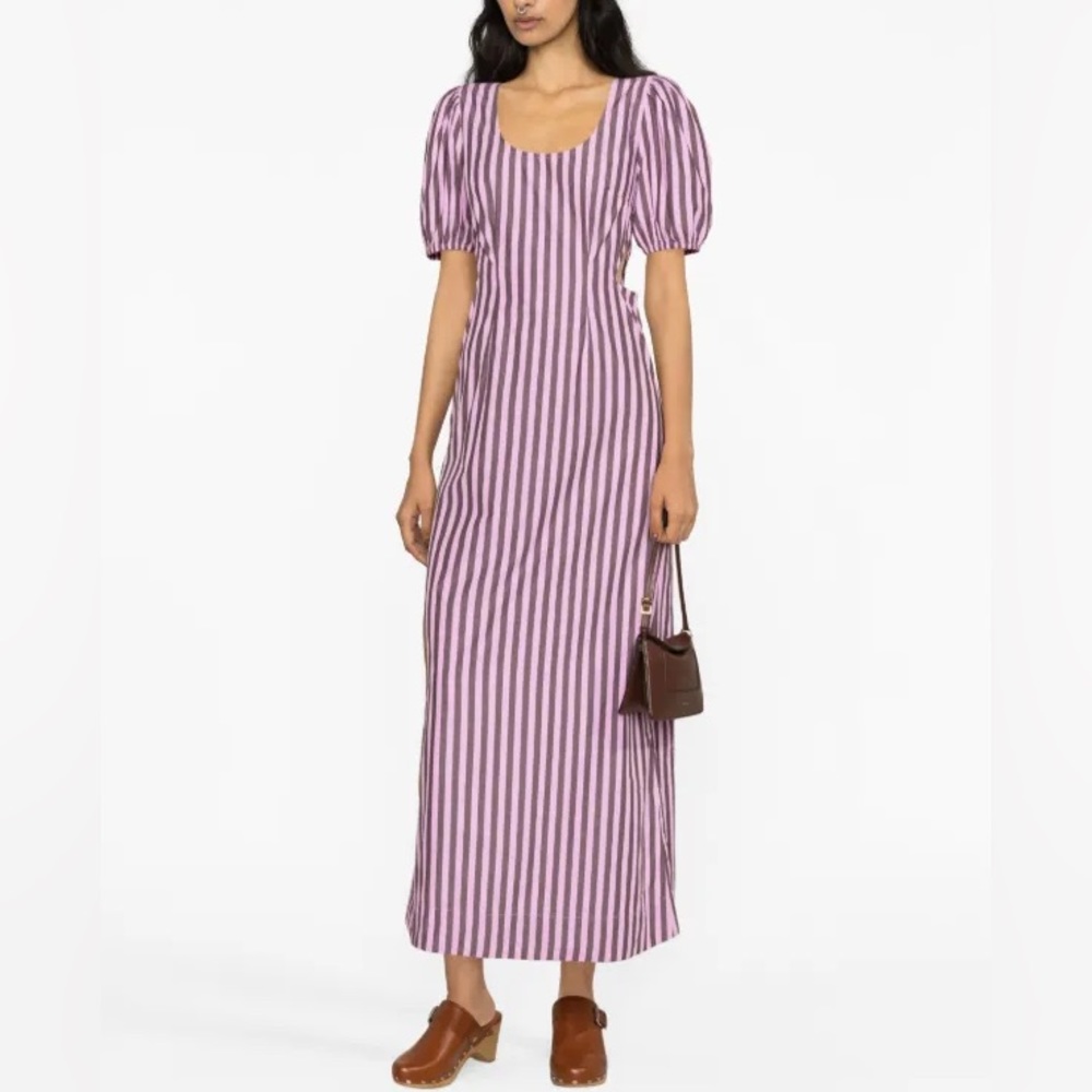 GANNI striped cut-out organic cotton dress